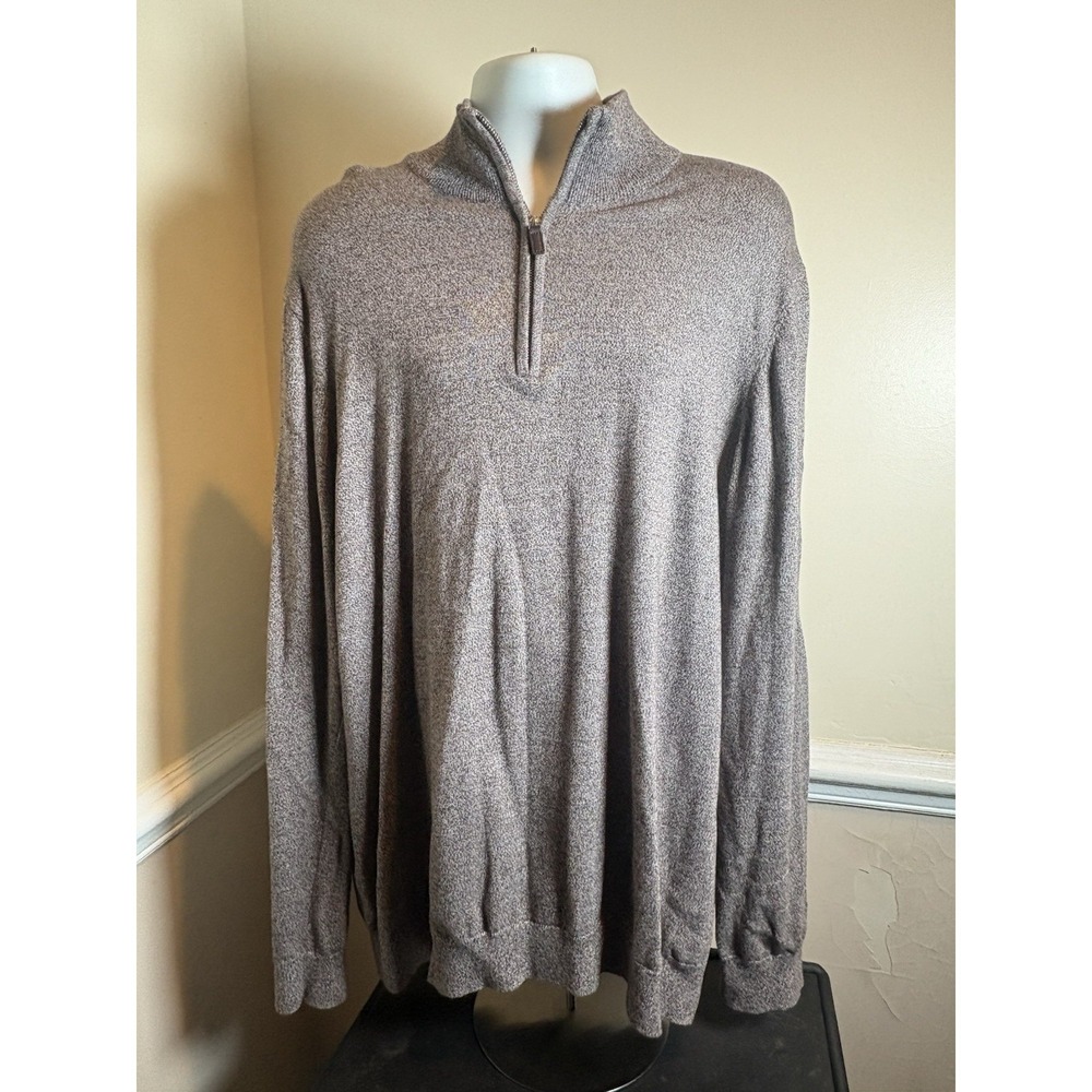 The Foundry Supply Co Men's 2XLT tall Quarter Zip Sweater Heathered Brown Cotton